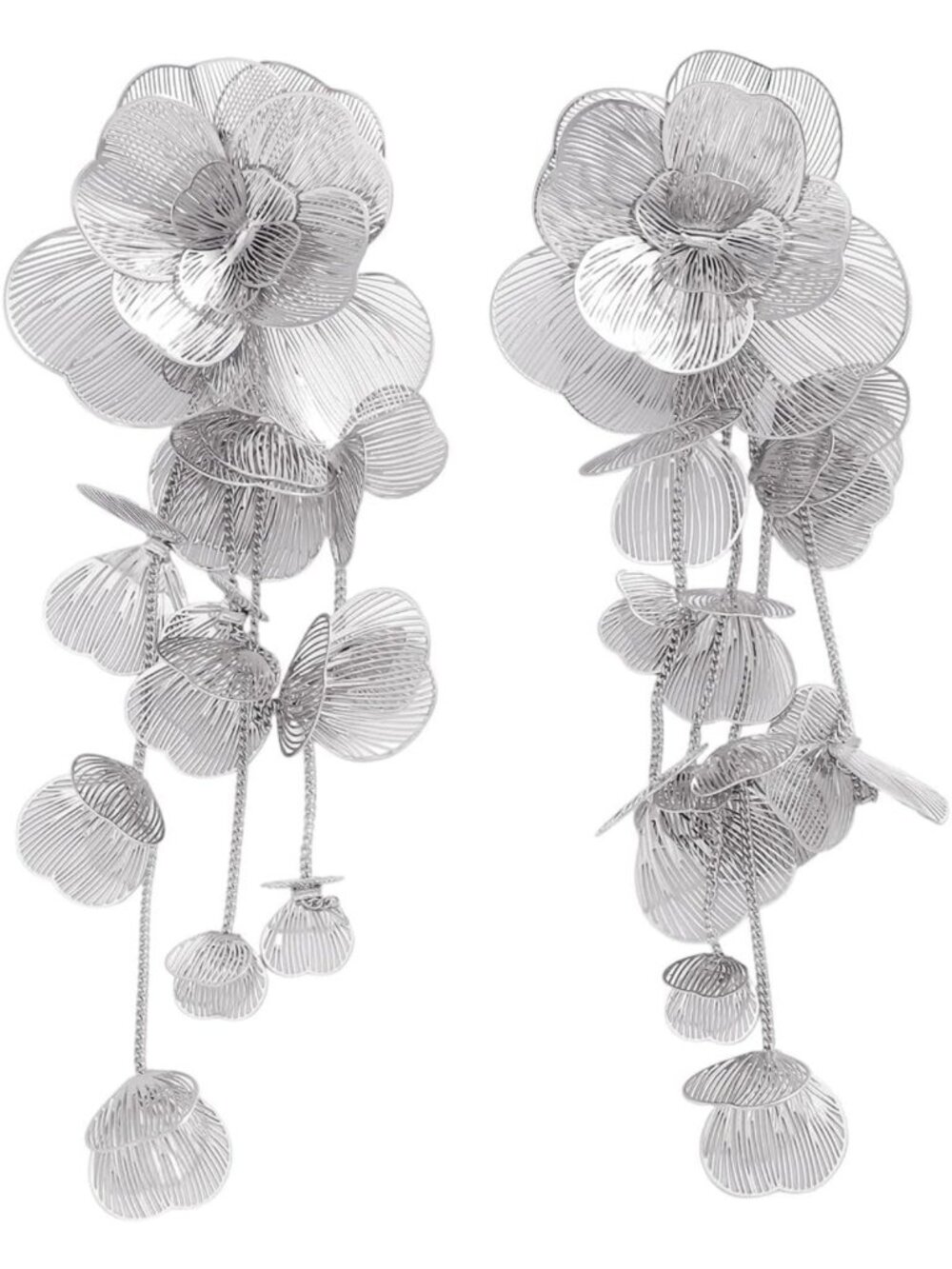 Elegant Gold & Silver Filigree Floral Dangle Earrings | Long Drop Vintage